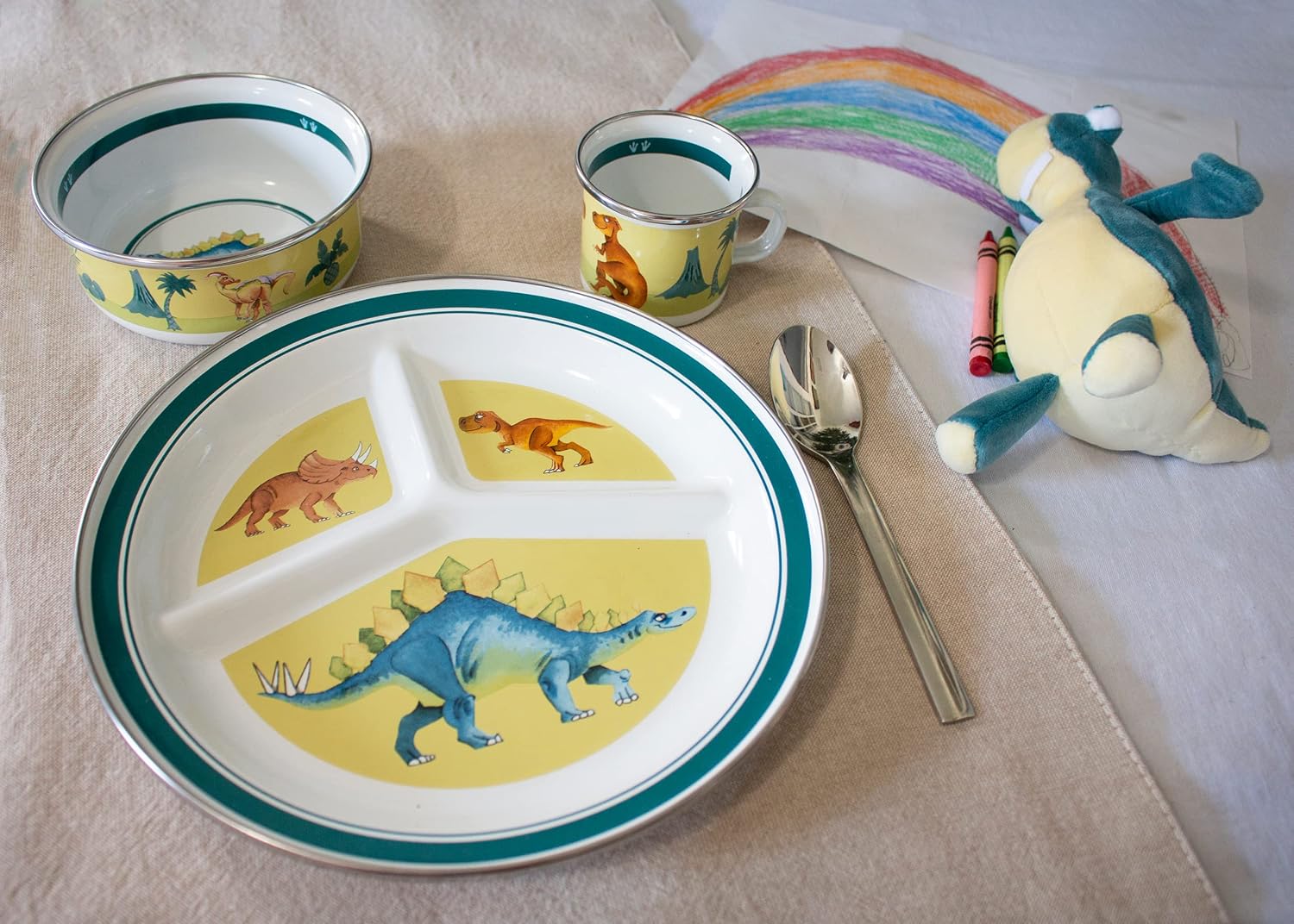 Golden Rabbit Enamelware Toddler Plate, 9 inch, Dinosaurs